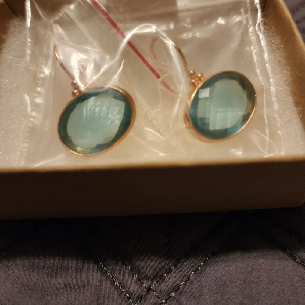 PRICE DROP NIKKI BAKER-GIOIELLI BLUE TOPAZ ROSE GOLD EARRINGS NIB - Picture 2 of 6